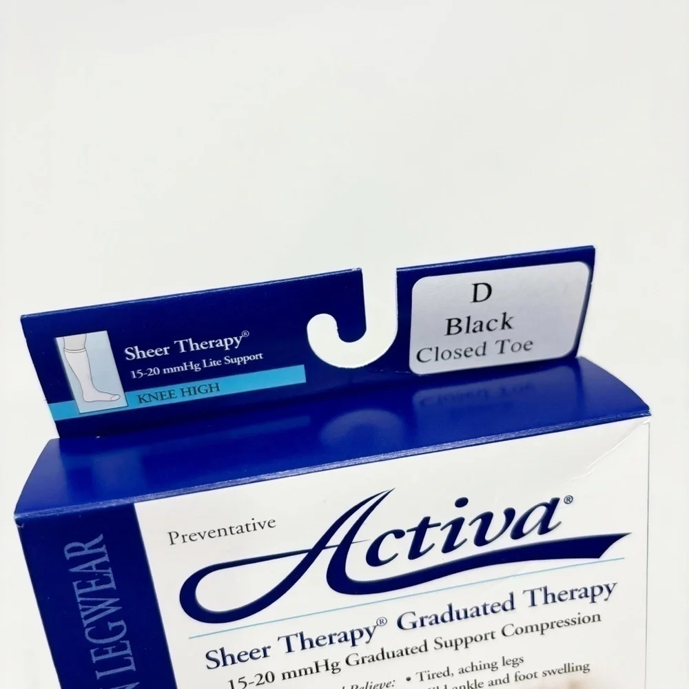 ACTIVA Women's Dress Compression Socks Black 15-20 mmHg Sheer Therapy Lite Sz L